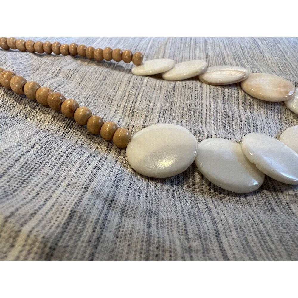 Mother Of Pearl And Wooden Bead Necklace